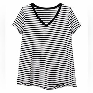 Torrid Black and White Striped V-Neck Tee